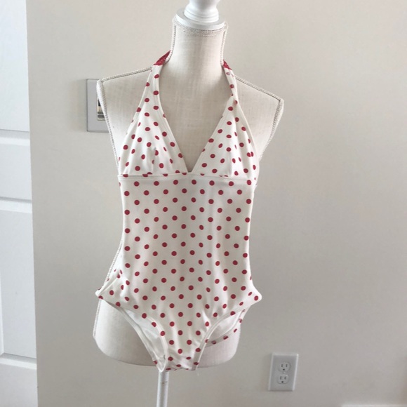 ISLAND COMPANY ONE PIECE BATHING SUIT SIZE XSMALL WHITE W/RED POLKA DOTS NEW - Picture 3 of 8